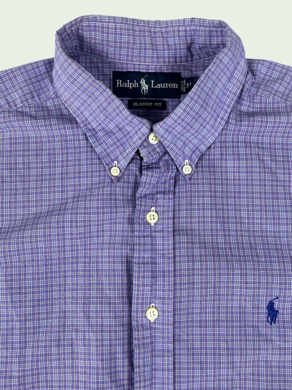 Vintage Ralph Lauren Short Sleeve Button Down Shirt Mens XL Purple Check Classic